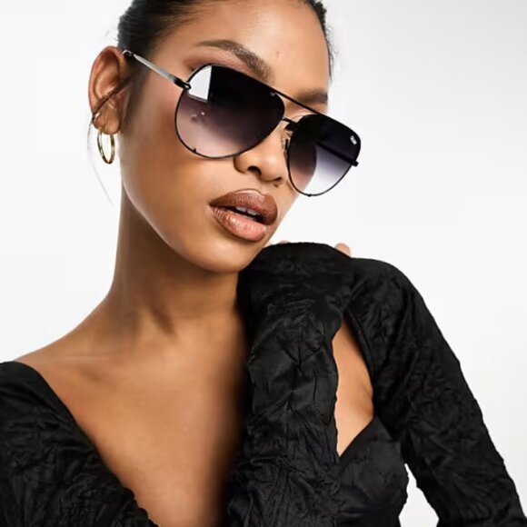 Quay Australia High Key Black Frame Fade Lens Large Aviator Sunglasses 63-18-140 main image 8